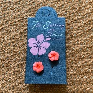 Coral colored plumeria stud earrings